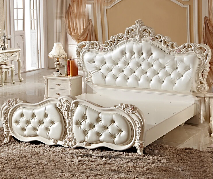 French pearl white color bed with storage box 8870