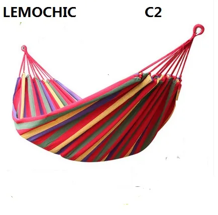 Высокое качество LEMOCHIC Лето портативный отдых путешествия гамак для кемпинга холст гамак для двух человек 2 цвета коврик - Цвет: Rainbow