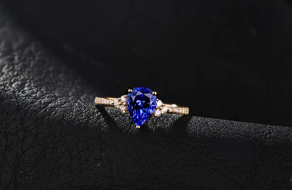 14KT/585 Желтое золото 0.89ct натуральный Танзанит 0.19ct натуральный бриллиант круглой огранки обручальное Драгоценное кольцо ювелирные изделия