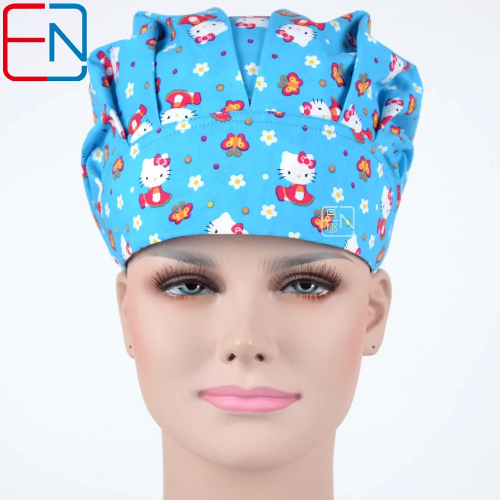 women Surgical bouffant caps doctors and nurses cap with printed cotton