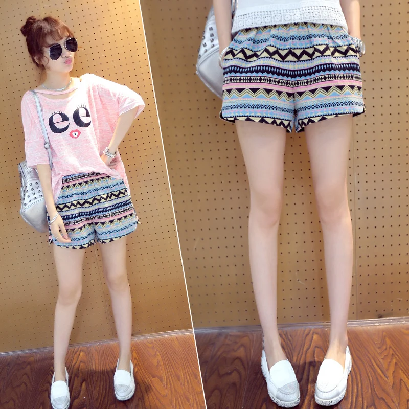 

Pengpious 2019 summer maternity national trend cotton and linen shorts pregnant women colorful wave striped belly shorts fashion