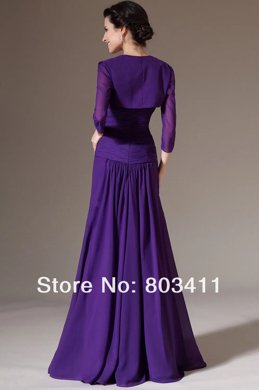 Новое платье для матери невесты без бретелек трапециевидной формы из 2 предметов Фиолетовый шифон Вечерние платья с болеро