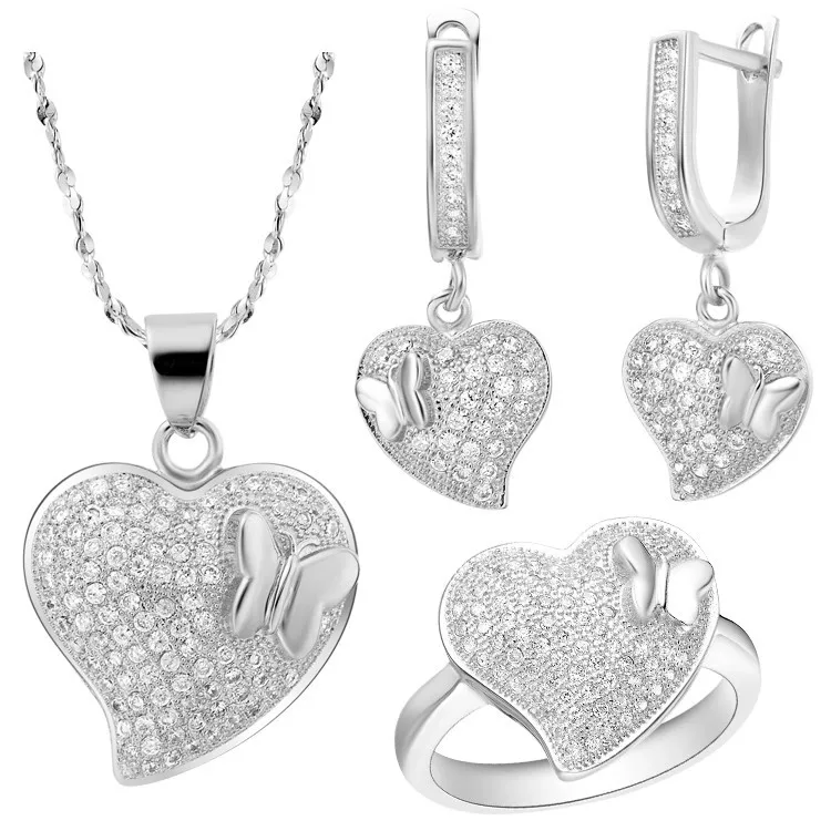 Almei Ювелирные наборы Lady серебро Циркон Мода Micro Pave Crystal Любовь Сердце Свадебные аксессуары для Для женщин подарки акции T129