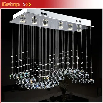

GETOP Rectangle Wave-shape Crystal Pendant Chandelier Light LED Hanging Wire GU10 Absorb Dome Light Parlor Bedroom Restaurant