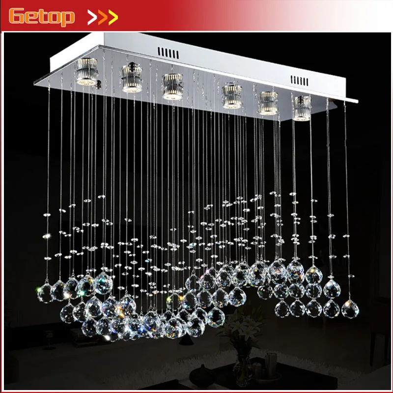 

ZX Rectangle Wave-shape Crystal Chandelier LED Included Hanging Wire GU10 Absorb Dome Light Sitting Room Bedroom Restaurant Lamp