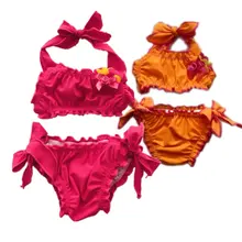 Детский купальный костюм из двух предметов с цветочным принтом; купальный костюм с рюшами; Однотонный купальник с бретельками; выбор цвета с регулируемым размером