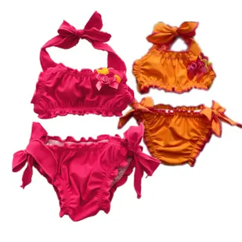 

Baby Two-Piece Bathing Suit With flowers Swimsuit Ruffle Soild Halter Color Select with adjustable size