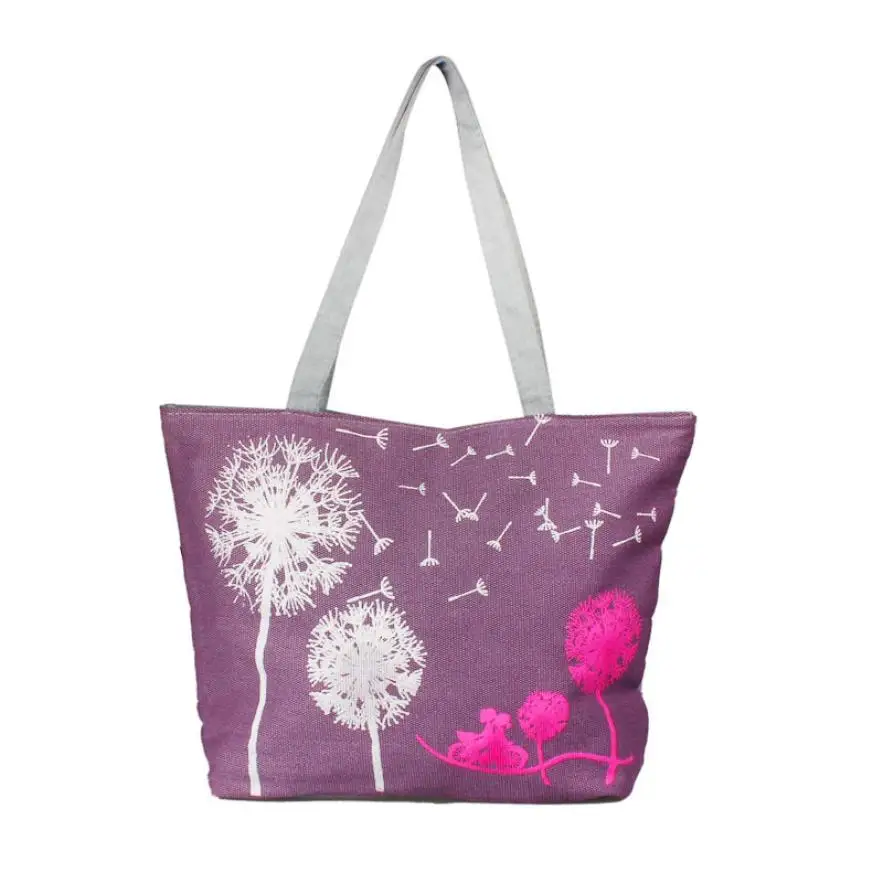 

Causal Women Canvas Handbag Single Shoulder Beach Bag Satchel Shopping Messenger Dandelion Pattern Zipper Handbag 2017