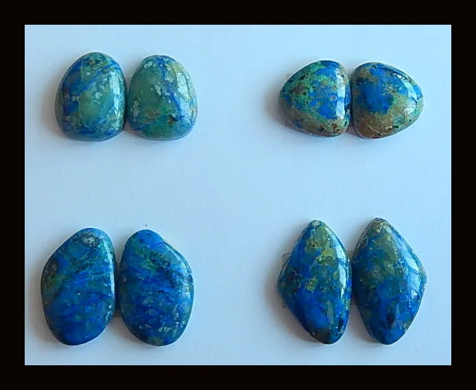 4 пары натуральная хризоколла Кабошон пар, 16x10x4/11x10x4 мм, 7,65 г