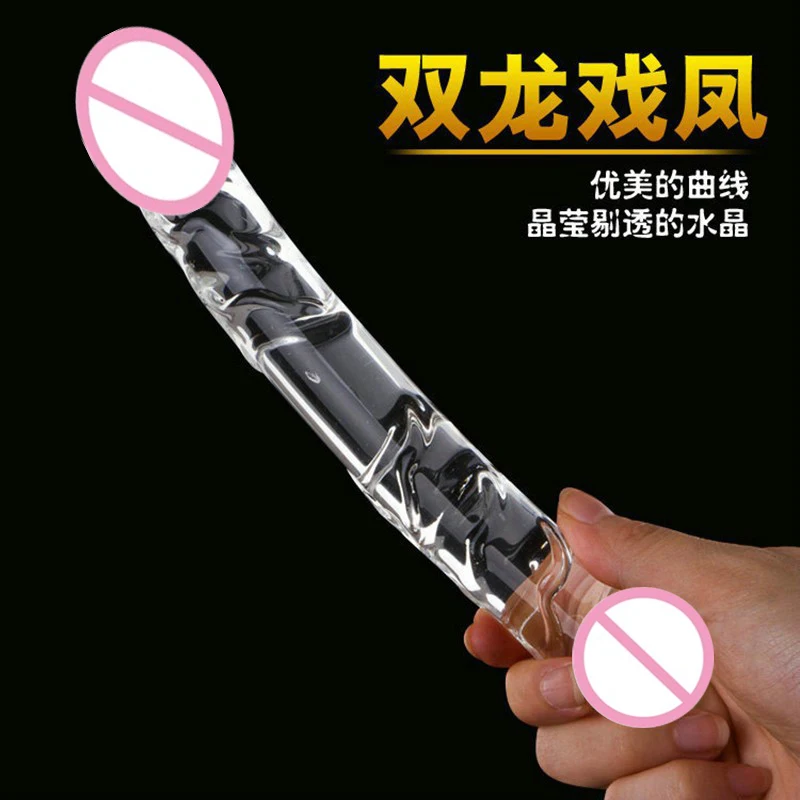 Хрустальные ребристые реалистичные Двойные головки Донг стеклянные