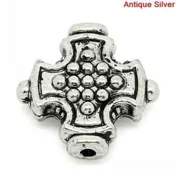 

DoreenBeads Retail Spacer Beads Cross Silver Color Dot Pattern Carved 12x12mm,Hole:Approx 1mm,100PCs