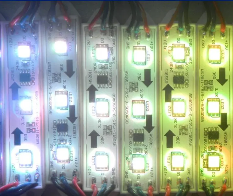 Светодиодный цифровой модуль, ws2811ic 5050 3leds; DC12V вход, водонепроницаемый, 20 штук строку; 256 серого