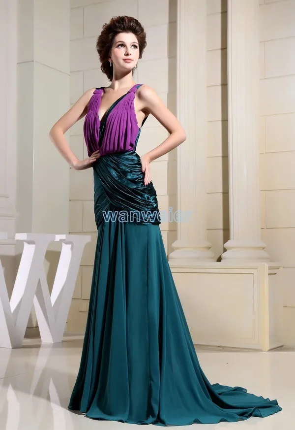 2013 вечерние платья макси платье длинный дизайн невесты платье горничной шифоновое выпускное фиолетовое и зеленое вечернее платье