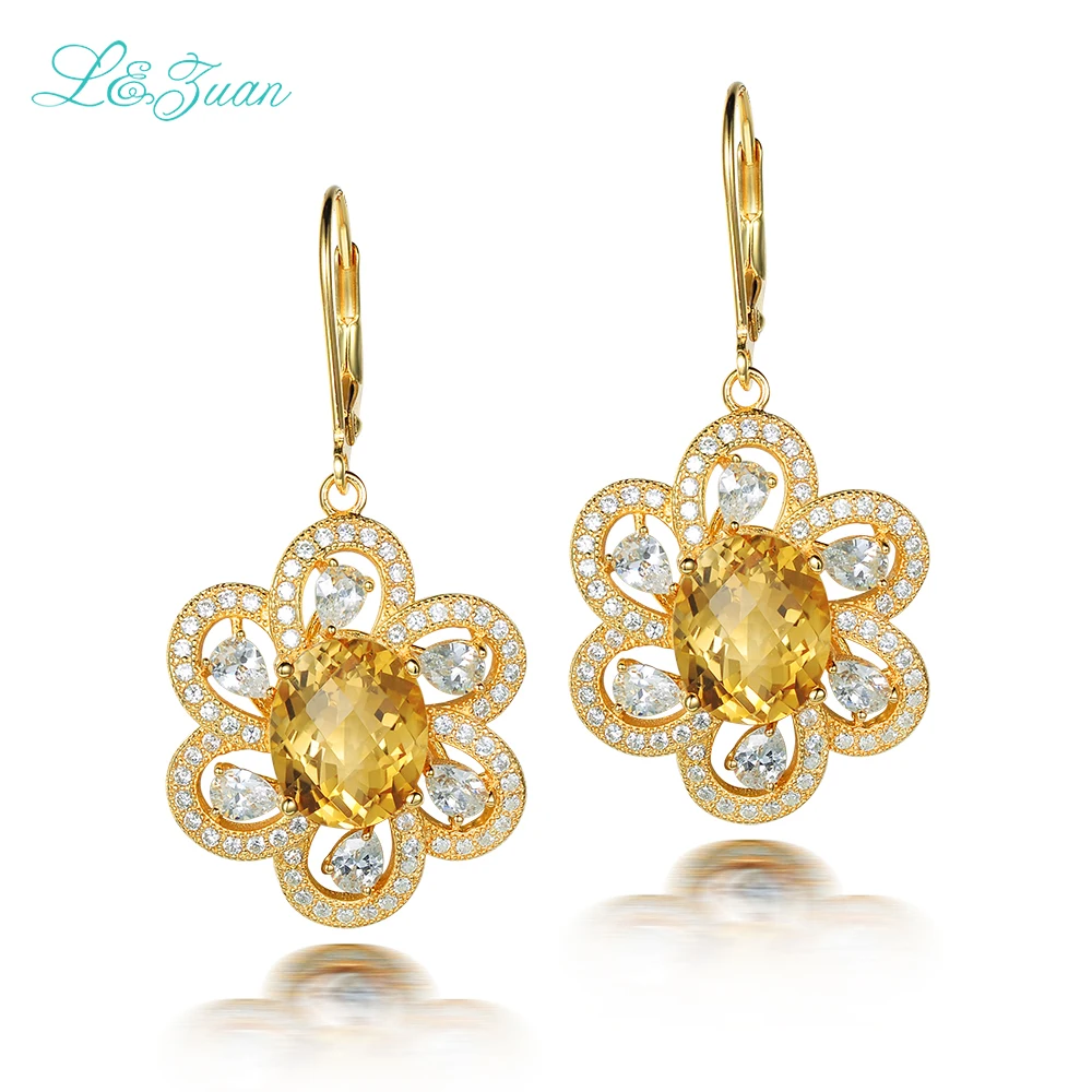 

925 Sterling Silver jewelry Romantic earrings Fine Gemstone Yellow Flower Earrings Sterling Silver Jewelry Earrings for Women