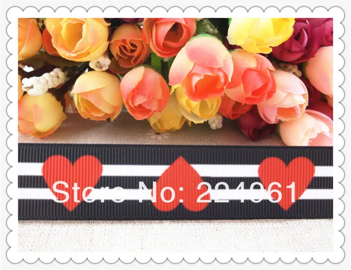 2013 Новое поступление 7/"(22 мм) полоса печатных grosgrain ленты красный лента для сердца hairbows 10 ярдов