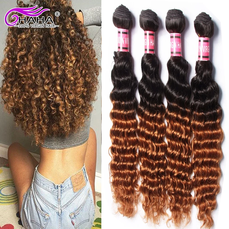 

Unprocessed Ombre Brazilian Deep Curly Virgin Hair 5 Bundles Brazilian Two Tone 1b 30 Deep Wave Human Hair Extensions100g/Bundle