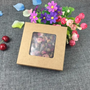 

24PC/Lot 12.5*12.5*2.5cm Kraft Paper Box With Transparent PVC Window Paper High Quality Display Jewelry Boxes Accept Custom Logo