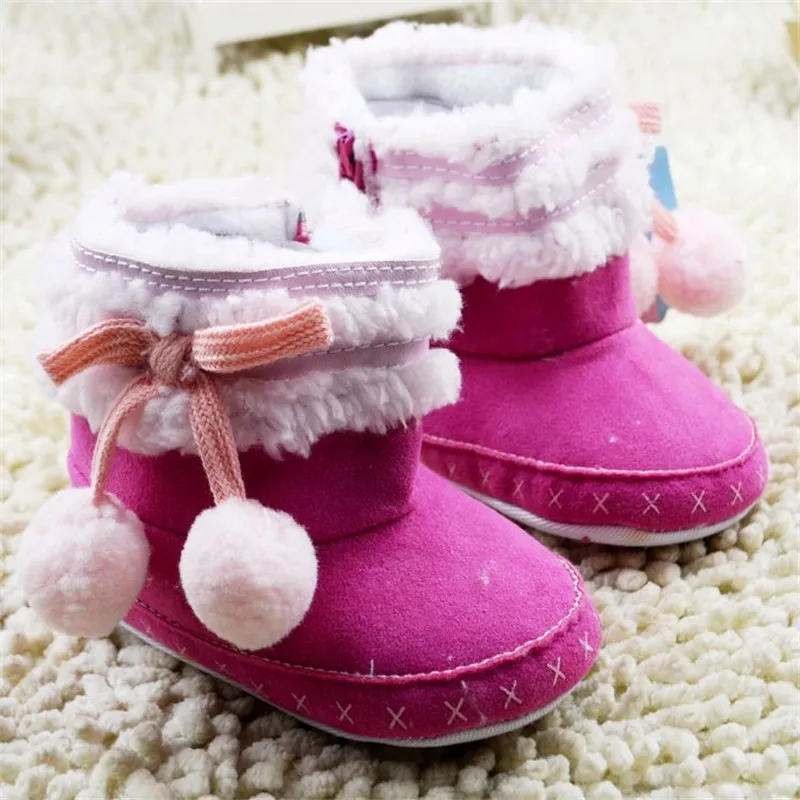 Sweet Infant Baby Girls Cotton Shoes Furry Soft Sole Toddler Baby Girl Winter Boots Booties Side