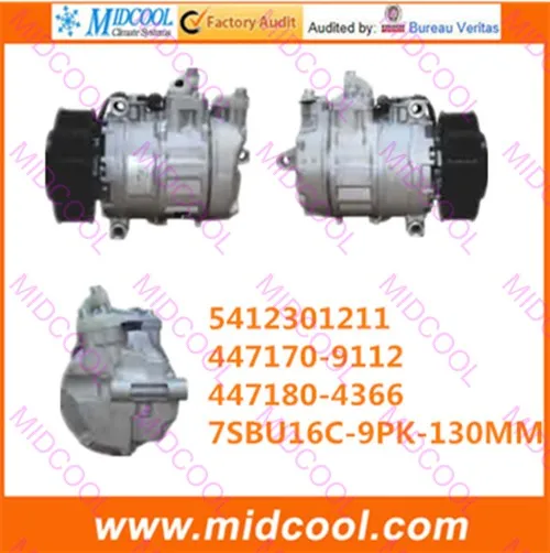 Высокое качество авто AC компрессора 7SBU16C 9PK 130MM 24V для 5412301211 447170-9112 447180-4366 |