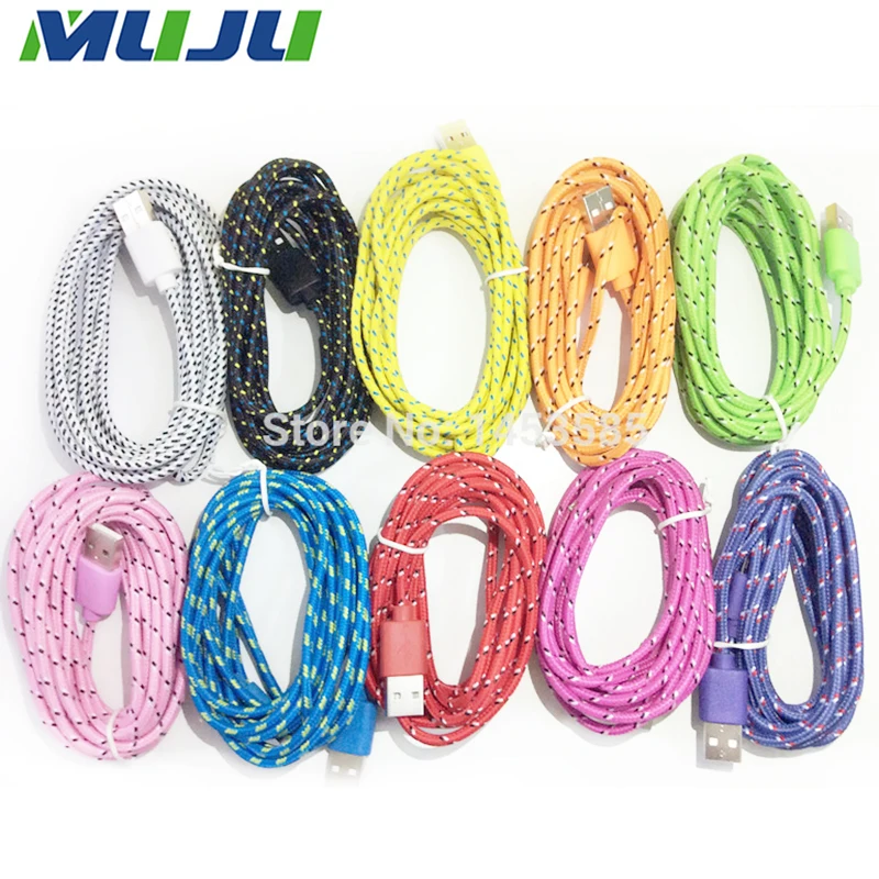 100pcs/lot High quality 10FT 3M nylon fabric braided 8pin Cable adaptive data Sync Charge for iphone 6 plus 5s and ipad Air mini