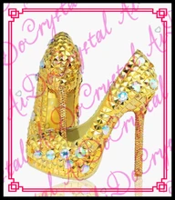 Aidocrystal 2016 new sexy handmade gold rivets high heel font b shoes b font 14cm