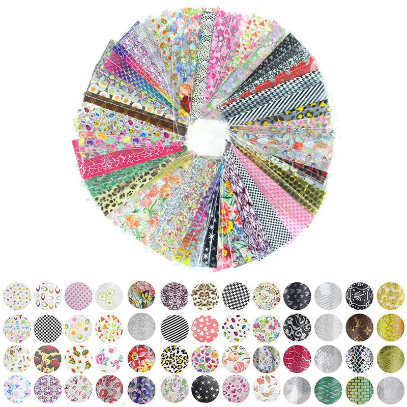 52 Sheet 20cm*4cm Mix Color Transfer Foil Nail Art Flower Design Sticker Decal For Polish Care DIY Free Shipping Nail Art WY209