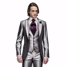 3 шт., серебряные модные мужские костюмы Custme, приталенные, Terno Masculino, новейший стиль, высокое качество, Новое поступление(JacketPantVestTie