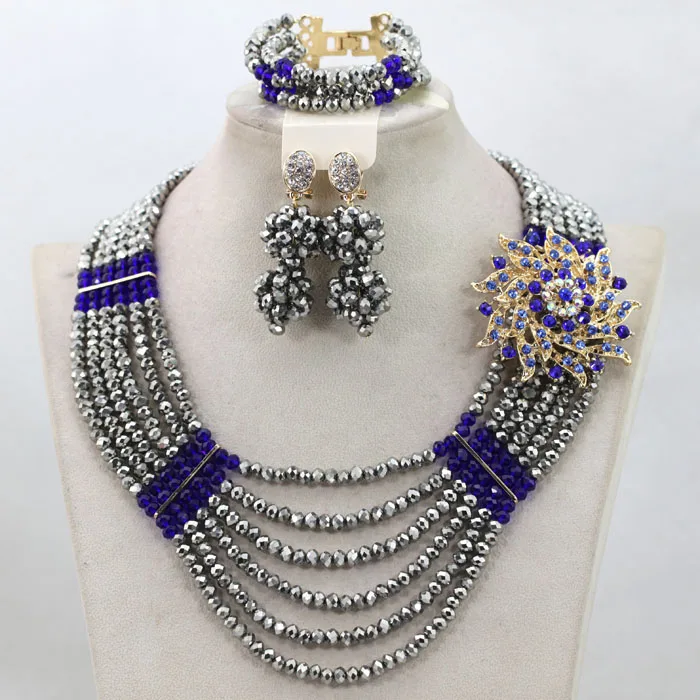 Charms 6 Rolls Silver/Blue African Women Party Jewelry Set Bellanaija Wedding Inspiration Jewellery Set Free Shipping WA825 - Окраска металла: 5