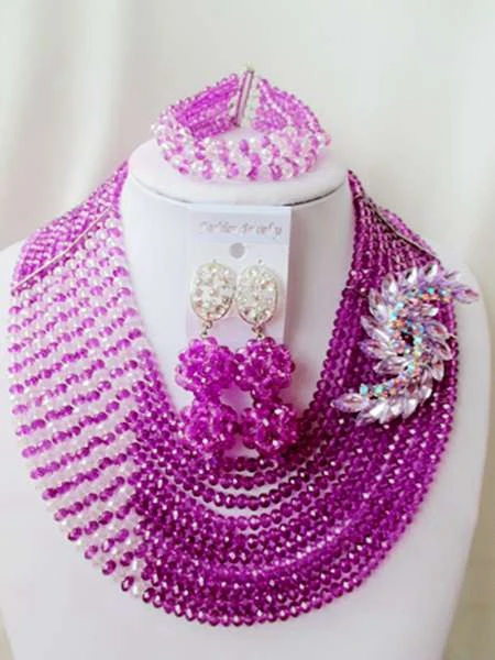 Trendy nigerian wedding Purple african beads jewelry Set Crystal bride set R-1751 | Украшения и аксессуары