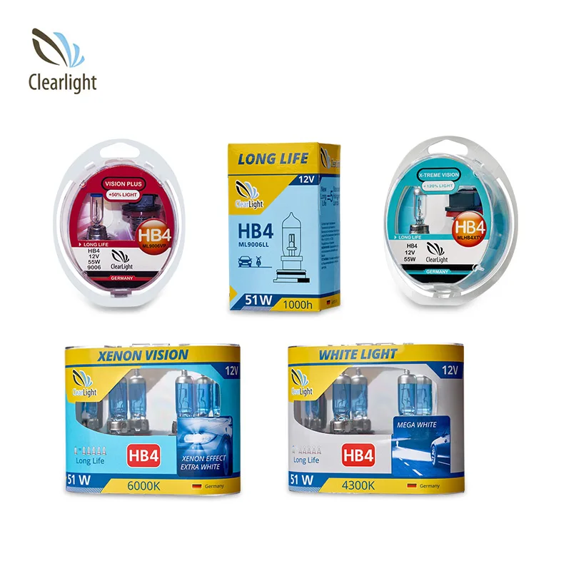 Лампа галогеновая Clearlight HB4 12В-55Вт LongLife 1 шт. Vision Plus +50% Light / WhiteLight XenonVision X-treme 2 |