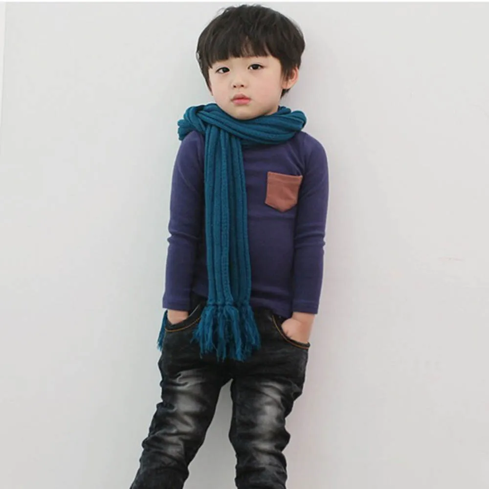 Cotton Toddler Baby Long Sleeve Crewneck font b T shirt b font Pocket Deco Boy Girl