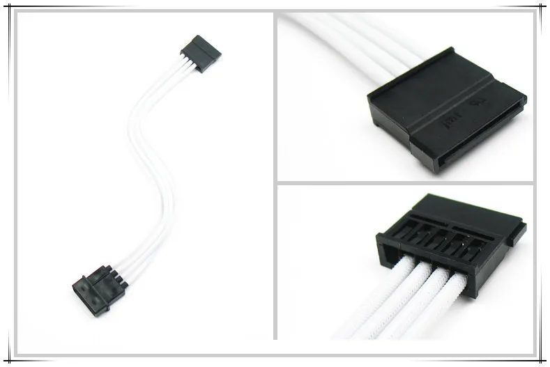 Molex 4PIN to Sata connector adapter extension cable with White sleeving---400mm