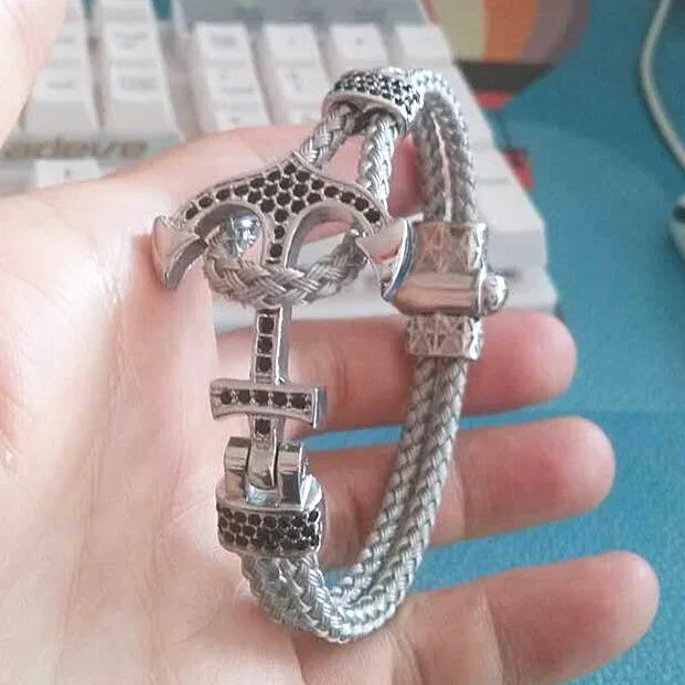 Cool Crystal Anchor Mens Bracelet Stainless Steel Model Wire Cool Crystal Anchor Mens Bracelet Stainless Steel Model Wire Cable 316l Men Fashion