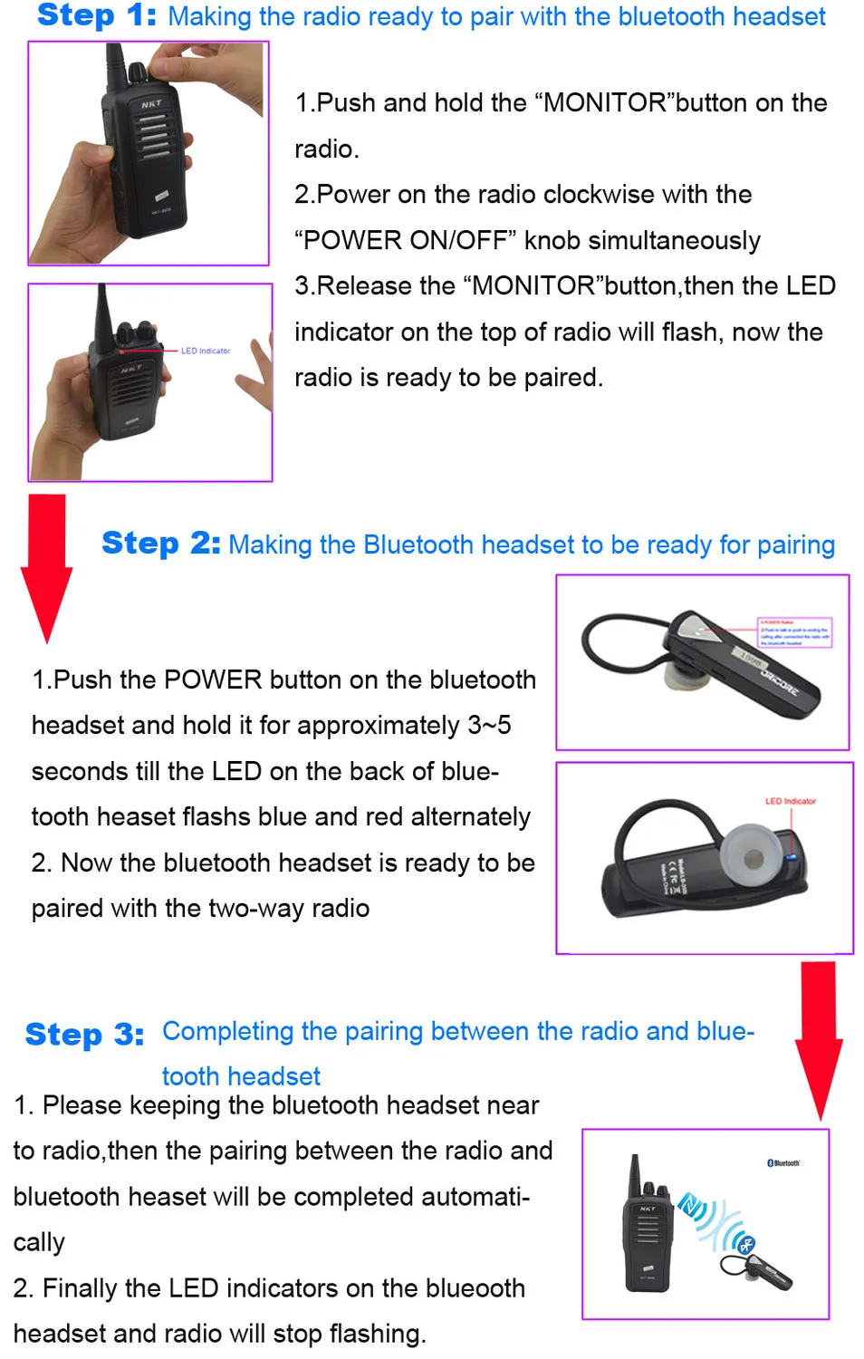 Bluetooth рация UHF 400-470 мГц 16CH 4 Вт встроенный модуль Bluetooth Портативный двусторонней радиосвязи с беспроводная гарнитура Bluetooth