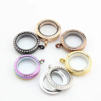 

10pcs/lot Locket Pendants 20mm/25mm/30mm Screw Top 316L Stainless Steel Floating Charm Locket With Crystals Face Glass Locket