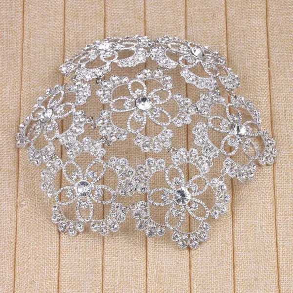 Luxo total de cristal headbands Folha de prata Coroa Tiara Do Casamento de Cristal Liga Rainha Princesa Coroa de Noiva Acessórios Para o Cabelo (8)