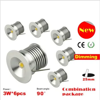 

Dimmable Led Spot Light 3W 25mm LED Mini CE Driver Recessed LED Cabinet Light LED Party Light,CE&RoHS 6pcs/set