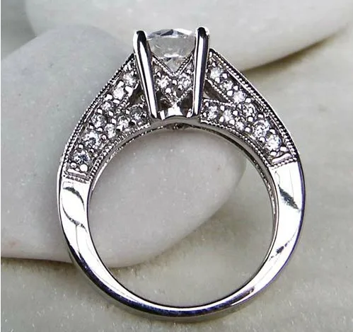 1ct роскошные женские лорд бренд синтетических алмазов кольцо невесты старинные ювелирные изделия Серебро 925 Полу Драгоценный Камень Обручальное кольцо