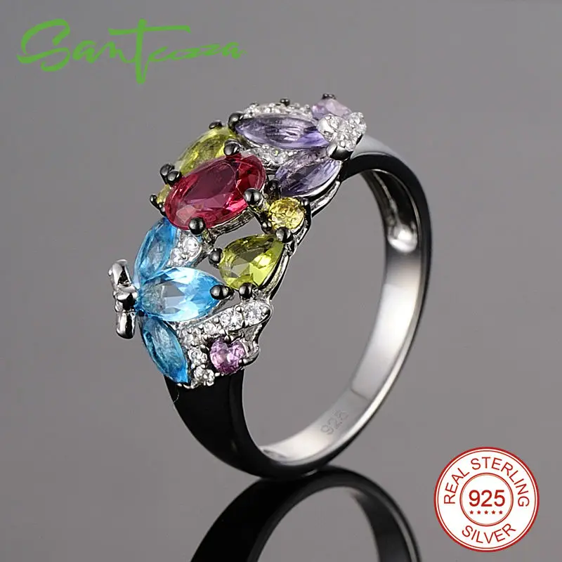 SANTUZZA, серебряное кольцо для женщин, 925 пробы, серебряные Модные кольца для женщин, цветные камни, кубический цирконий, кольца, вечерние ювелирные изделия