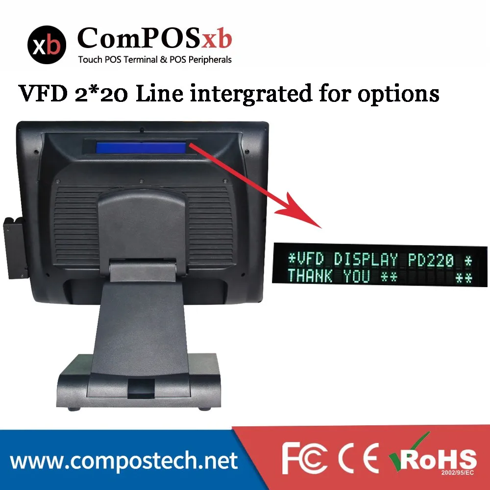 Высокое качество 15 дюймов I5 основная плата сенсорный экран pos машина с VFD дисплей клиента