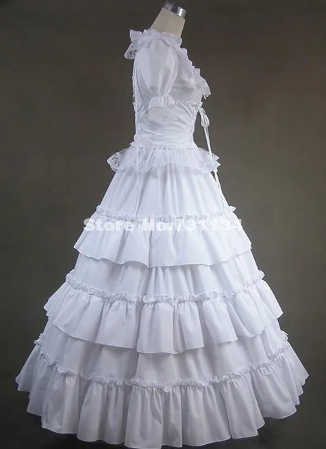 Custom Made чистый белый длинный хлопок Vitorian Лолита платье Southern Belle Принцесса Лолита платье Костюм воссоздание Одежда