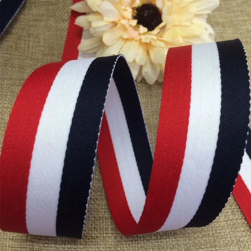 

2.5cm width 10.9 yards(10M)/roll Red White Blue three-colour Webbing polyester spun yarn stripe ribbon