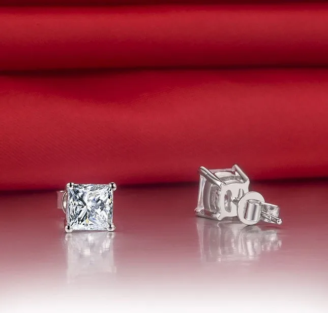 1Ct каждая Мода принцесса вырезать свадебные серьги Твердые Аутентичные 925 стерлингового серебра женские серьги