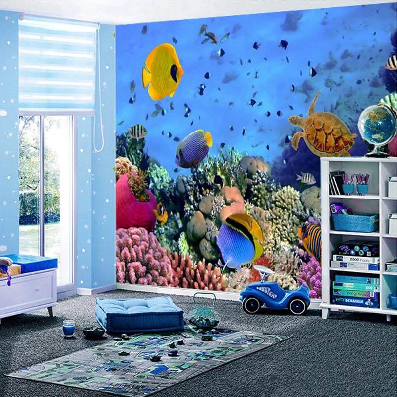 

Custom Size 3D Stereo Cartoon Underwater World Blue Ocean Photo Mural Wallpaper for Children's Room Bedroom Backdrop Wall Paper