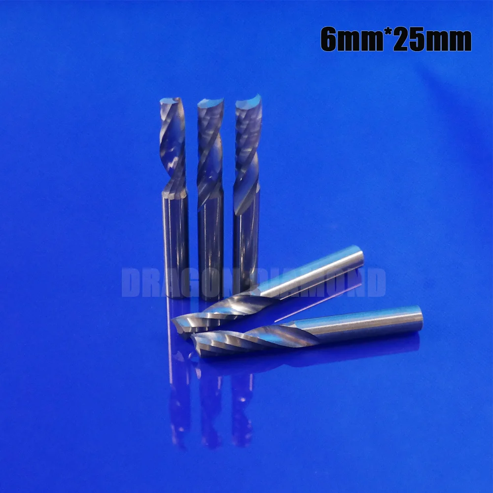 5pcs Cnc Bits Single Flute Spiral Router Carbide End Mill 6mm x25mm one