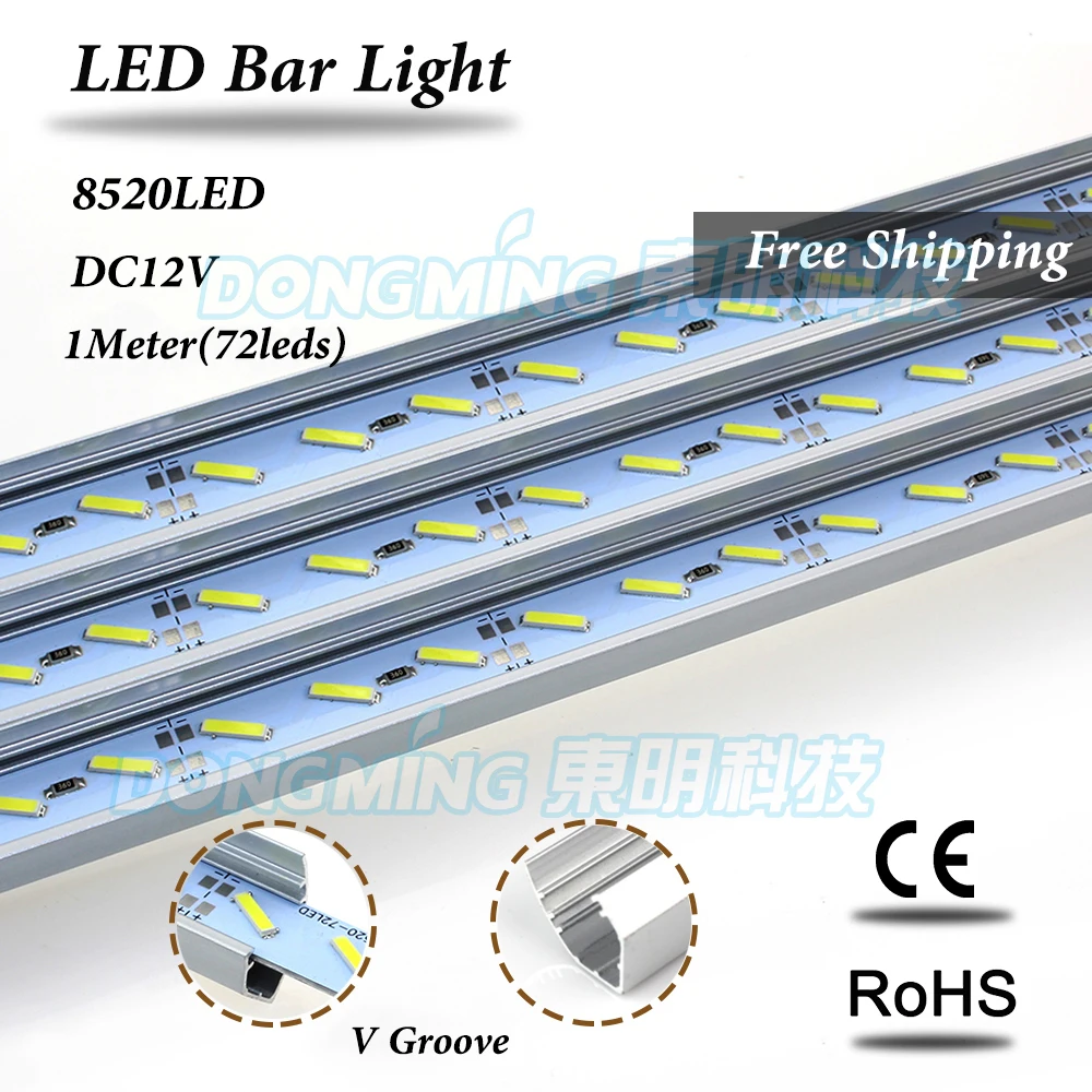100 шт. без водонепроницаемости 100 см белый/теплый белый 72led/m 1 м DC 12 V U/V groove led light bar 8520, led bar light, светодиодная лампа в шкаф