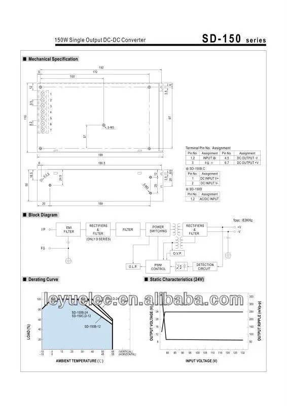 Встроенный фильтр EMI низкий пульсационный шум DC-DC конвертер мощность SD-150B-12 выход 12 В 12.5A Импульсные блоки питания