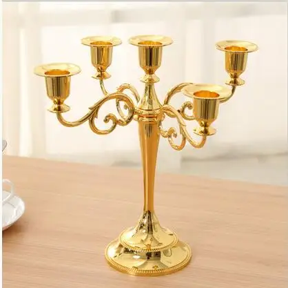 H27cm 3/ 5 arm gold candle holder retro candlestick gold candelabra for home deor chchristmas candle hodlers ZT031 - Цвет: 5 light