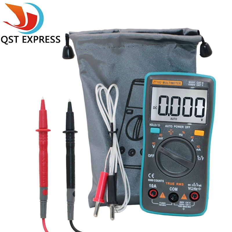 

QSTEXPRESS ZT102 Multimeter 6000 counts Back light AC/DC Ammeter Voltmeter Ohm Frequency Diode Temperature