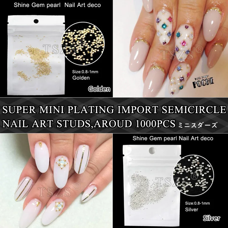 

Promotions1000pcs/lot Super mini Nail Art Decoration Gold Silver electroplate Half Round Studs